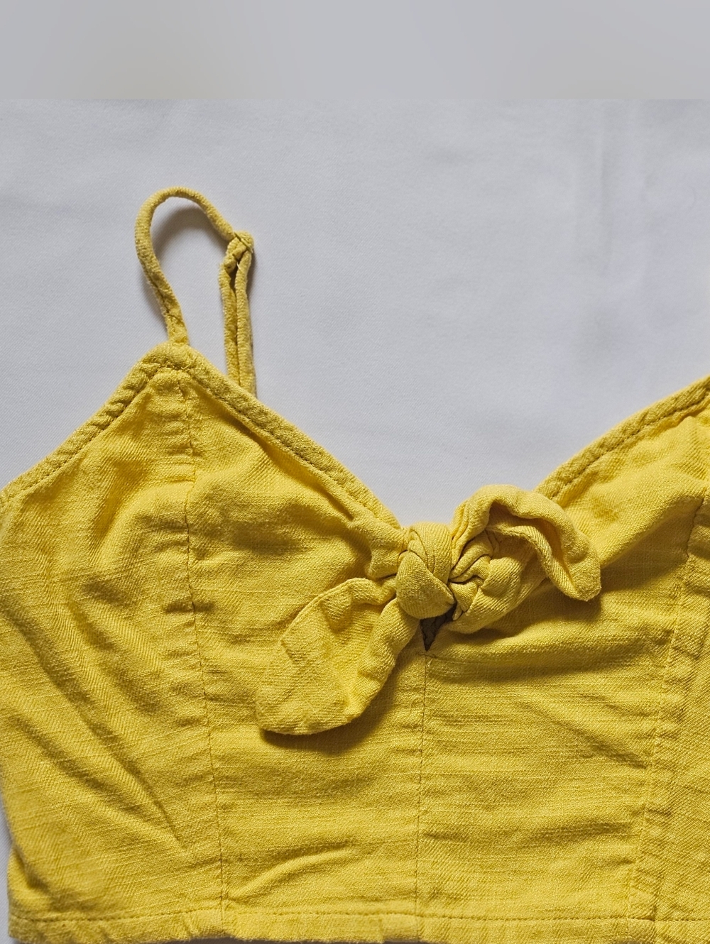 Aerie Yellow Tie Front Crop Top Womens Small